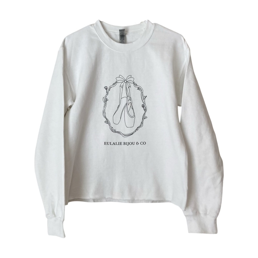 Ballet ballerina cropped crewneck sweater in white, vintage design, cottagecore